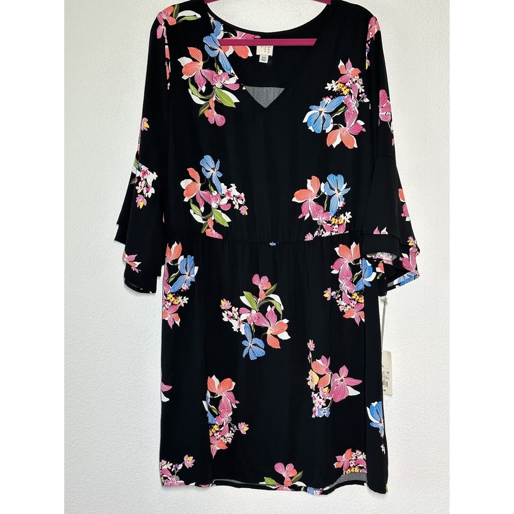 NEW‎ Womens XXL Dress Black Floral Flutter Sleeve Career Casual Brunch